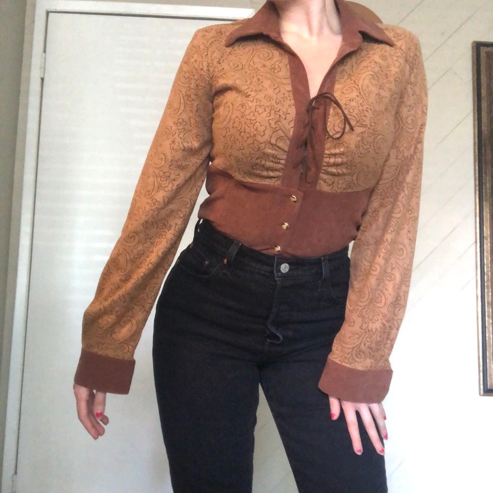 Banjo Vintage Western Top Brown Two Toned Medium
